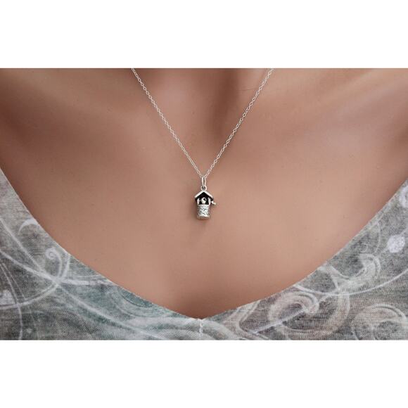 Sterling Silver Wishing Well Charm Necklace, Silver Wishing Well Charm Necklace - Picture 4 of 5